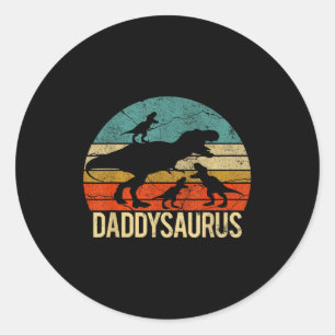 Papa Dinosaur Daddysaurus 3 Drie Kinderen Kerstmis Ronde Sticker