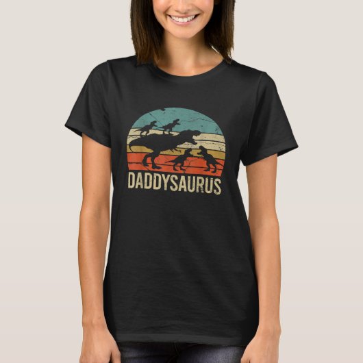 Papa Dinosaur Daddysaurus 4 Vier Kinderen Voor Vad T-shirt (Voorkant)