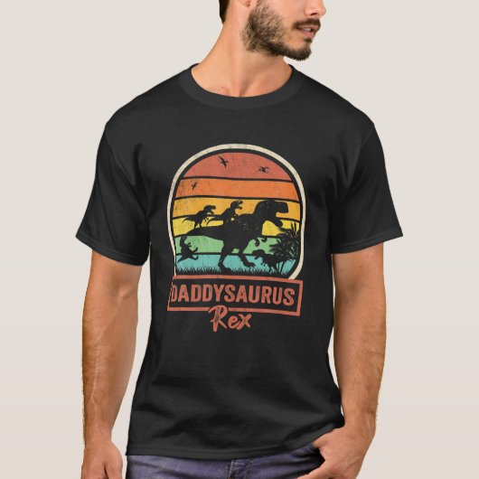 Papa Dinosaur Daddysaurus Rex 4 Kinder Vaderdag T-shirt (Voorkant)