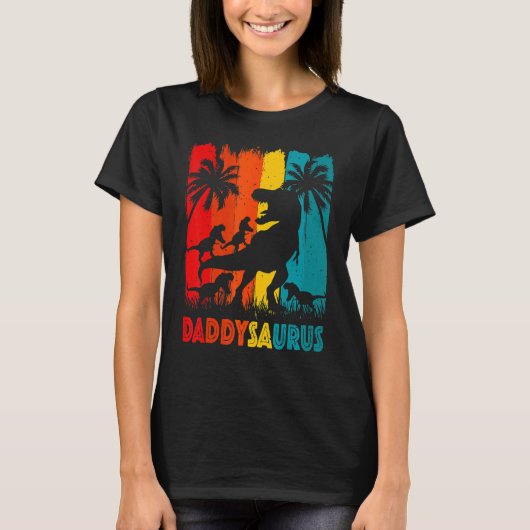 Papa Dinosaur Daddysaurus vier Kinderen voor vader T-shirt (Voorkant)