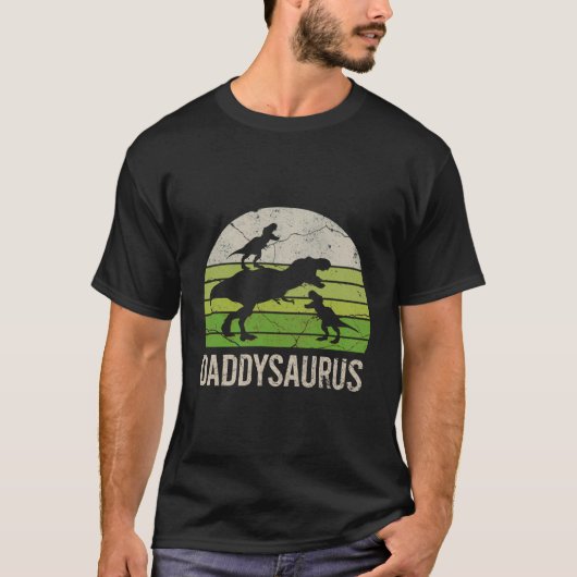Papa Dinosaur Funny Dad Daddysaurus 2 Twee Kindere T-shirt (Voorkant)