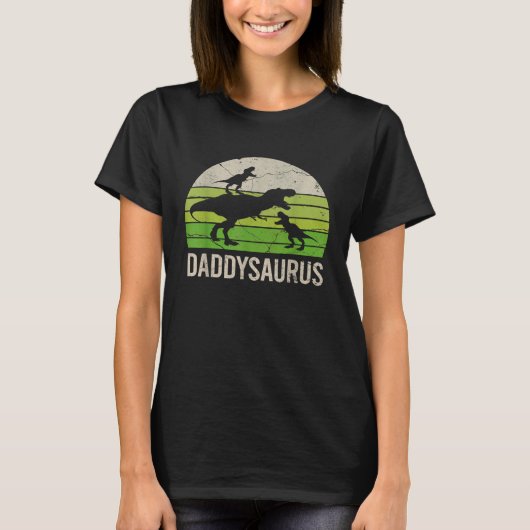 Papa Dinosaurus Vader Daddysaurus 2 Twee Kinderen T-shirt (Voorkant)