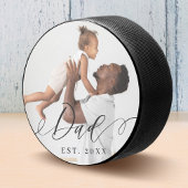 Papa Elegant Script Minimale Vaderdag Gift Foto Hockey Puck