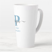 Papa Elegant Script Monogram Blue White Latte Mok (Rechterhoek)