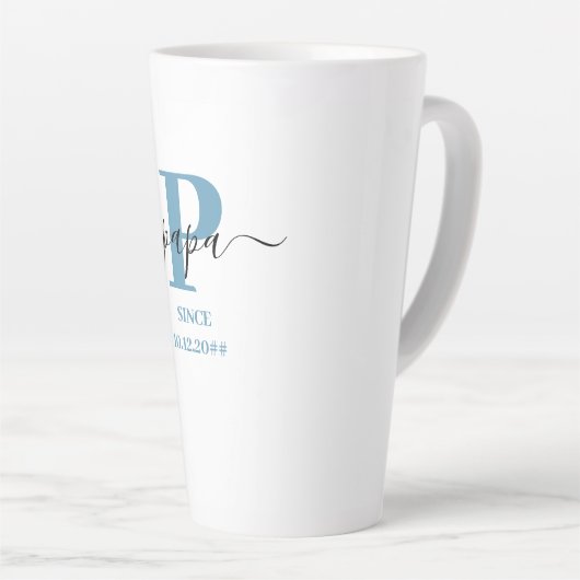 Papa Elegant Script Monogram Blue White Latte Mok (Rechterhoek)