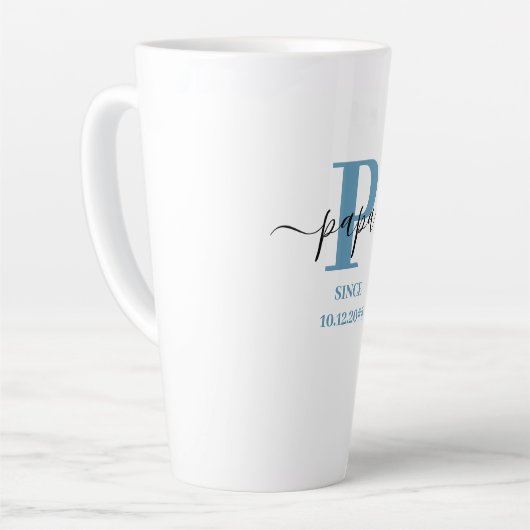 Papa Elegant Script Monogram Blue White Latte Mok (Linkerhoek)