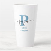 Papa Elegant Script Monogram Blue White Latte Mok (Voorkant)