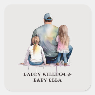 Papa en aughters op maat (9) vierkante sticker