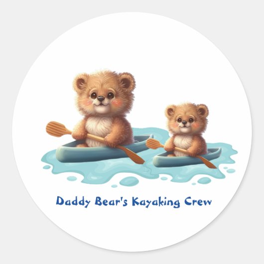 Papa en Baby Beer in Kayak Gepersonaliseerd Ronde Sticker (Voorkant)