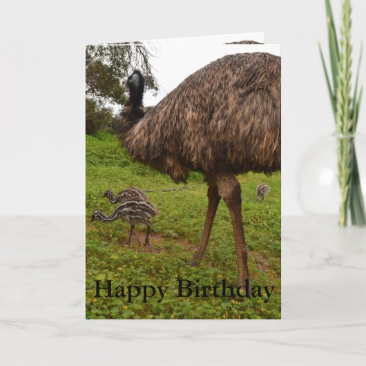 Papa en Baby Emu Chicks, Verjaardag Wenskaart. Kaart (Voorkant)