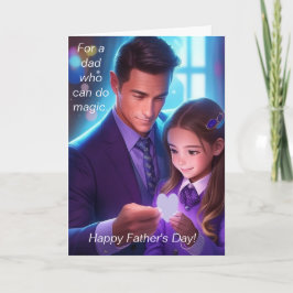 Papa en dochter doen magie feestdagen kaart