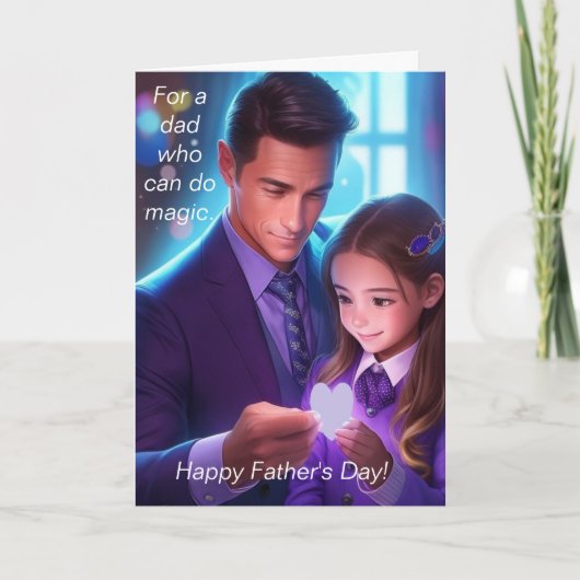 Papa en dochter doen magie feestdagen kaart (Voorkant)