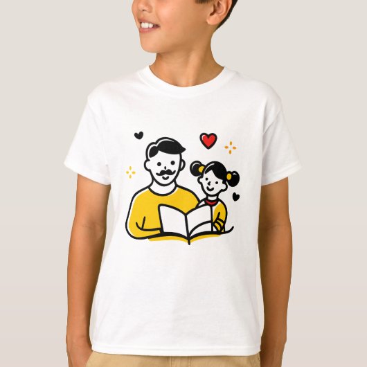 Papa en dochter lezen hart Vaderdag T-shirt (Voorkant)