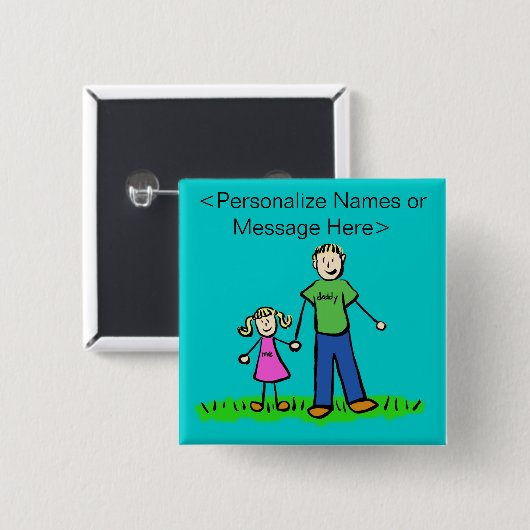 Papa en dochterfamilie aangepaste Buttonnen Vierkante Button 5,1 Cm (Voorkant /achterkant)