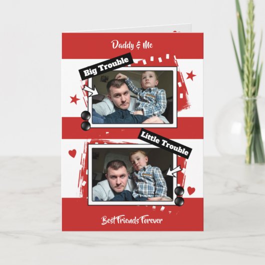 Papa en ik rood-wit foto kaart (Voorkant)