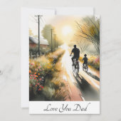 Papa en Kind Fietsen op een Floral Path Waterverf Feestdagenkaart (Voorkant)
