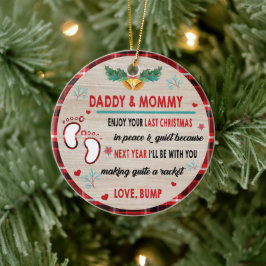 Papa en mama genieten van jullie laatste kerst keramisch ornament