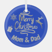 Papa en mama vrolijk kerstzilver op blauw | glas ornament (Voorkant)