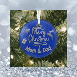 Papa en mama vrolijk kerstzilver op blauw | glas ornament
