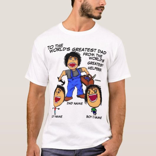 Papa en Zonen Grappige Cartoon T-shirt (Voorkant)