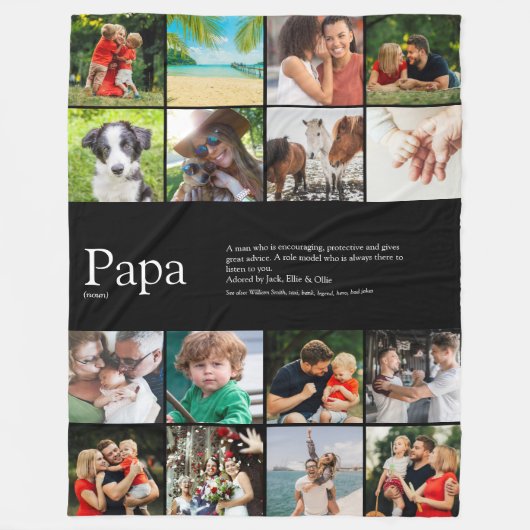 Papa Ever Definitie Fotocollage Zwart Fleece Deken (Voorkant)