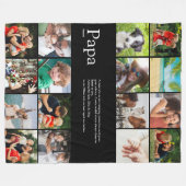 Papa Ever Definitie Fotocollage Zwart Fleece Deken (Voorkant (Horizontaal))