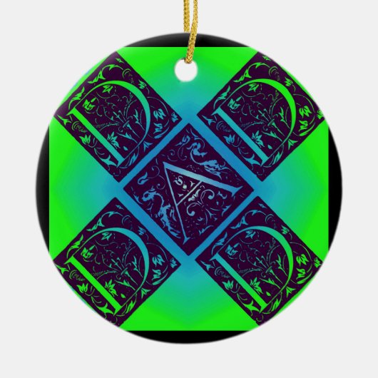 Papa Fancy Text Blue en Green Ornament (Voorkant)