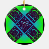 Papa Fancy Text Blue en Green Ornament (Achterkant)