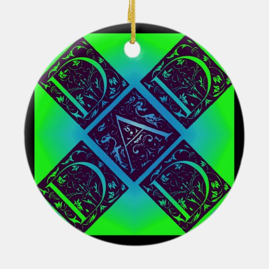 Papa Fancy Text Blue en Green Ornament (Achterkant)