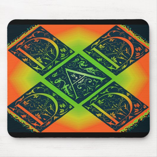 Papa Fancy Typografie Patroon Zwart & Sinaasappel Muismat (Voorkant)