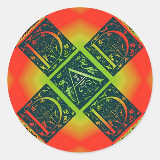 Papa Fancy Typografie Patroon Zwart & Sinaasappel Ronde Sticker (Voorkant)