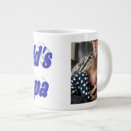Papa-foto met blauwe tekst grote koffiekop