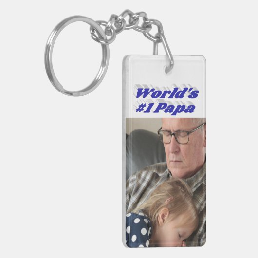 Papa-foto met blauwe tekst sleutelhanger (Voorkant Links)