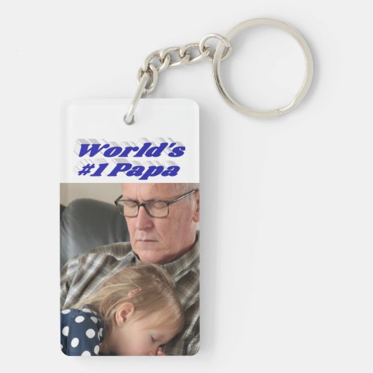 Papa-foto met blauwe tekst sleutelhanger (achterkant)