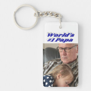 Papa-foto met blauwe tekst sleutelhanger