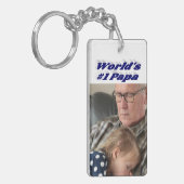 Papa-foto met donkerblauwe tekst sleutelhanger (Voorkant Links)