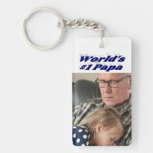 Papa-foto met donkerblauwe tekst sleutelhanger
