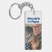 Papa-foto met zee blauwe tekst sleutelhanger (Voorkant Links)