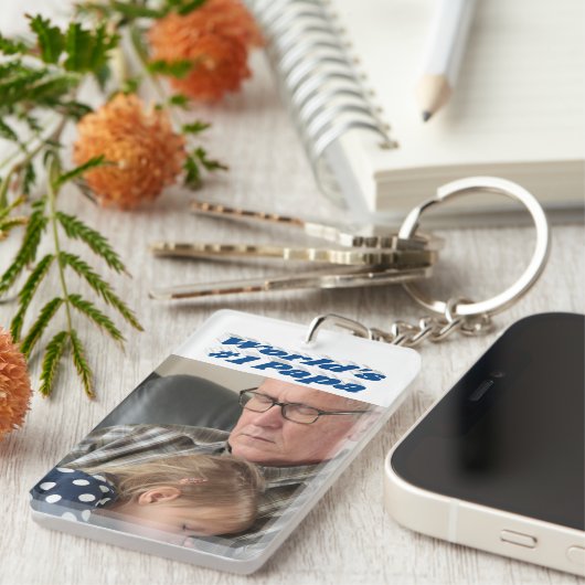 Papa-foto met zee blauwe tekst sleutelhanger (Voorkant Rechts)
