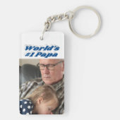 Papa-foto met zee blauwe tekst sleutelhanger (achterkant)