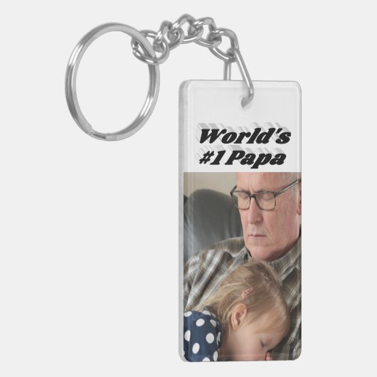 Papa-foto met zwarte tekst sleutelhanger (Voorkant Links)