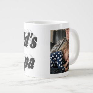 Papa-foto met zwarte tekstgigantische koffie-mok grote koffiekop