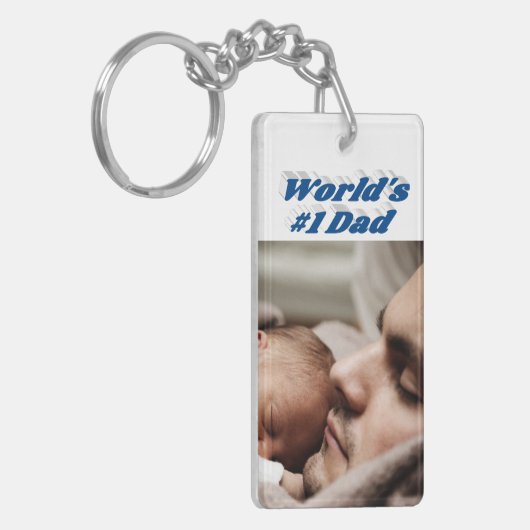 Papa Foto zee blauwe tekst Sleutelhanger (Voorkant Links)