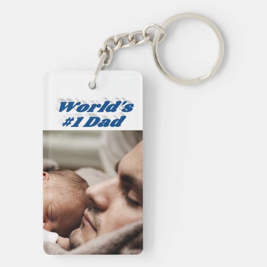 Papa Foto zee blauwe tekst Sleutelhanger (achterkant)