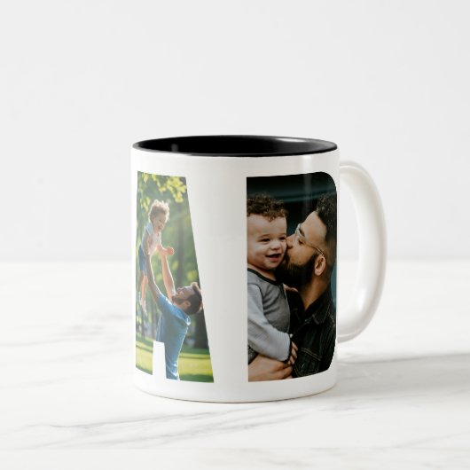 Papa Fotocollage Vaderdag Tweekleurige Koffiemok (Voorkant rechts)