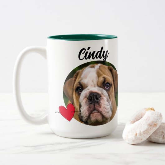 Papa, gepersonaliseerd grappig citaat naam/foto tweekleurige koffiemok (Met donut)