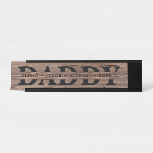 "Papa" Gepersonaliseerde Kinderen Namen Wood Black Bureau Naambordje (Voorkant)