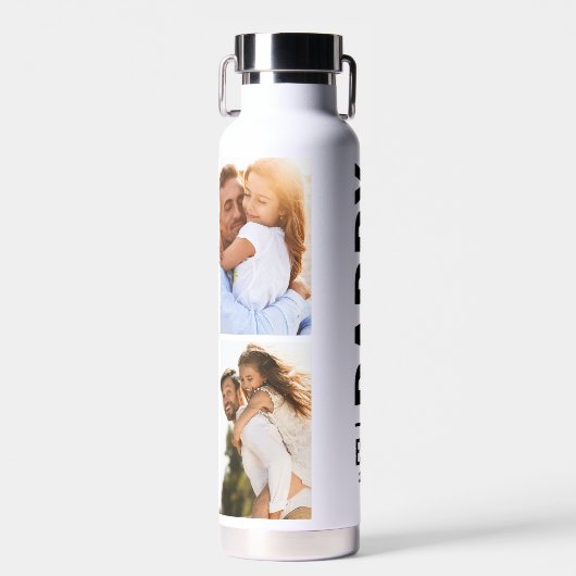 Papa gevestigd | Aangepaste datum 4 Fotocollage Waterfles (Voorkant)