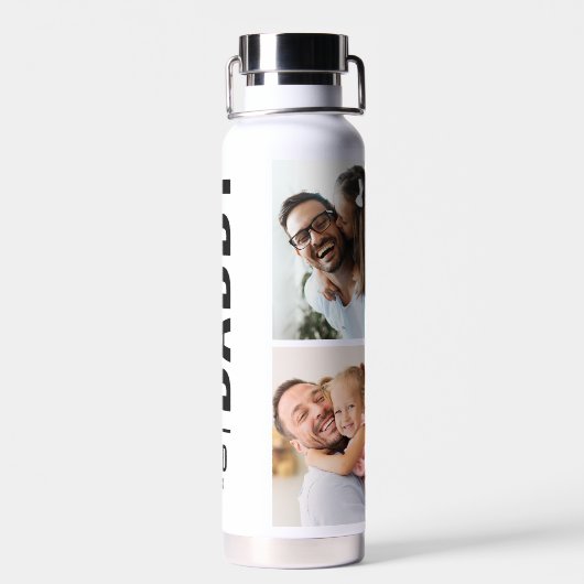 Papa gevestigd | Aangepaste datum 4 Fotocollage Waterfles (Achterkant)