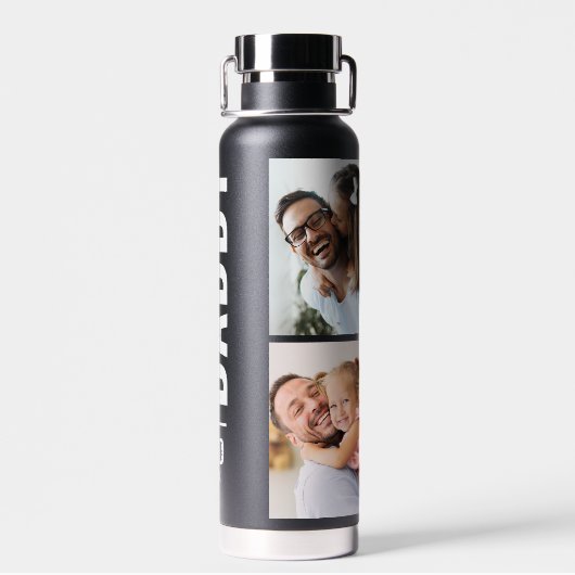 Papa gevestigd | Aangepaste datum 4 Fotopapaver Waterfles (Achterkant)